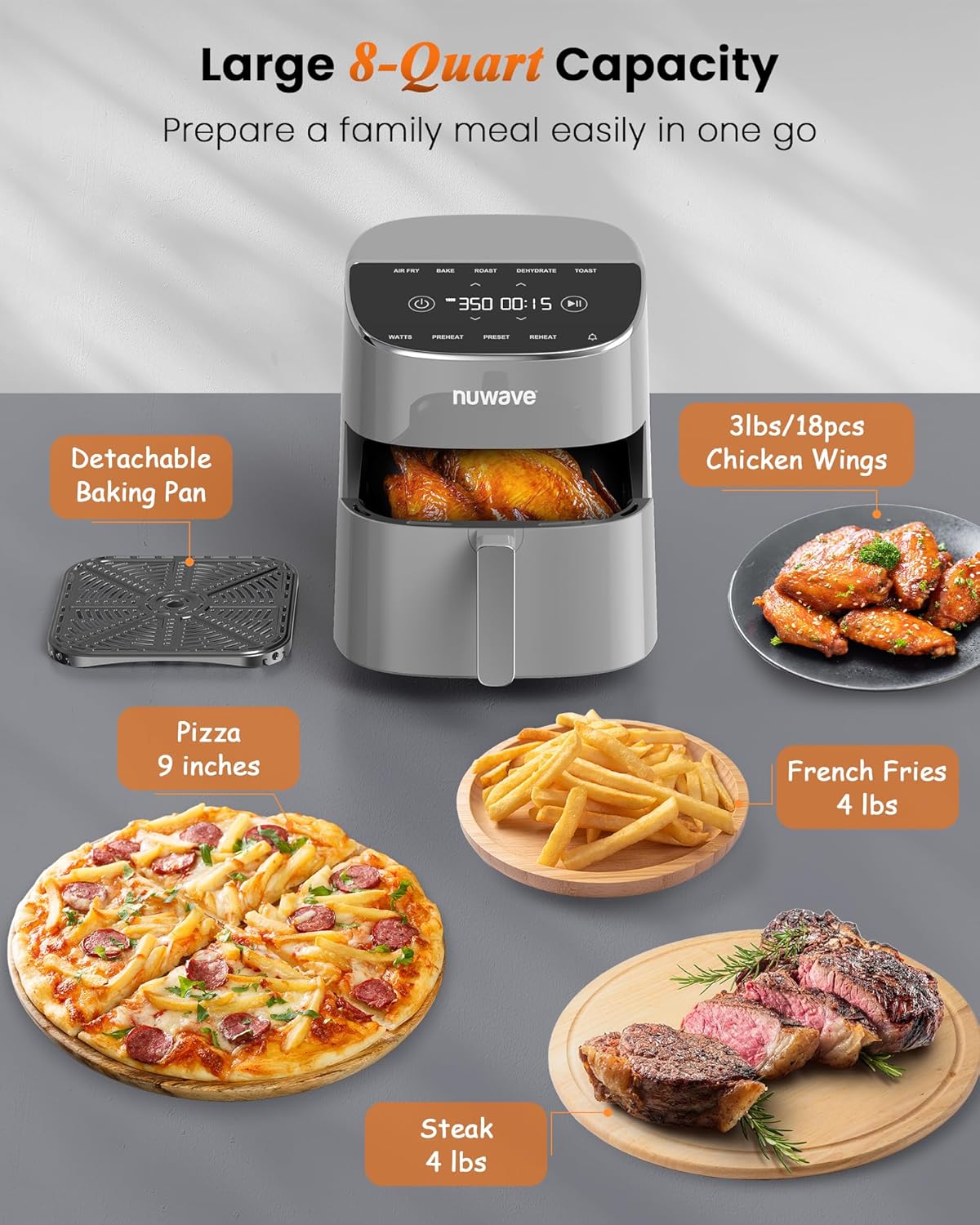 Nuwave Brio Plus Air Fryer 8 Qt, New & Improved, PFAS-FREE, 7 Digital One-Touch Cook Functions that