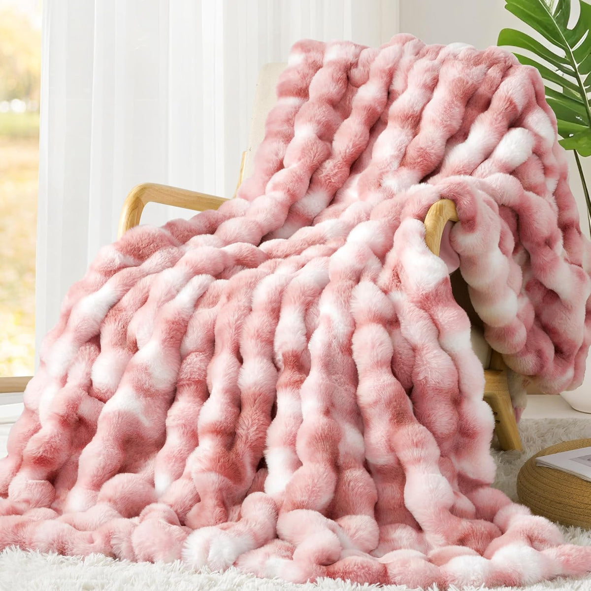 Luxury 1000GSM Faux Rabbit Fur Throw Blanket for Woman, Super Heavy Warm Cozy Blankets for Her for