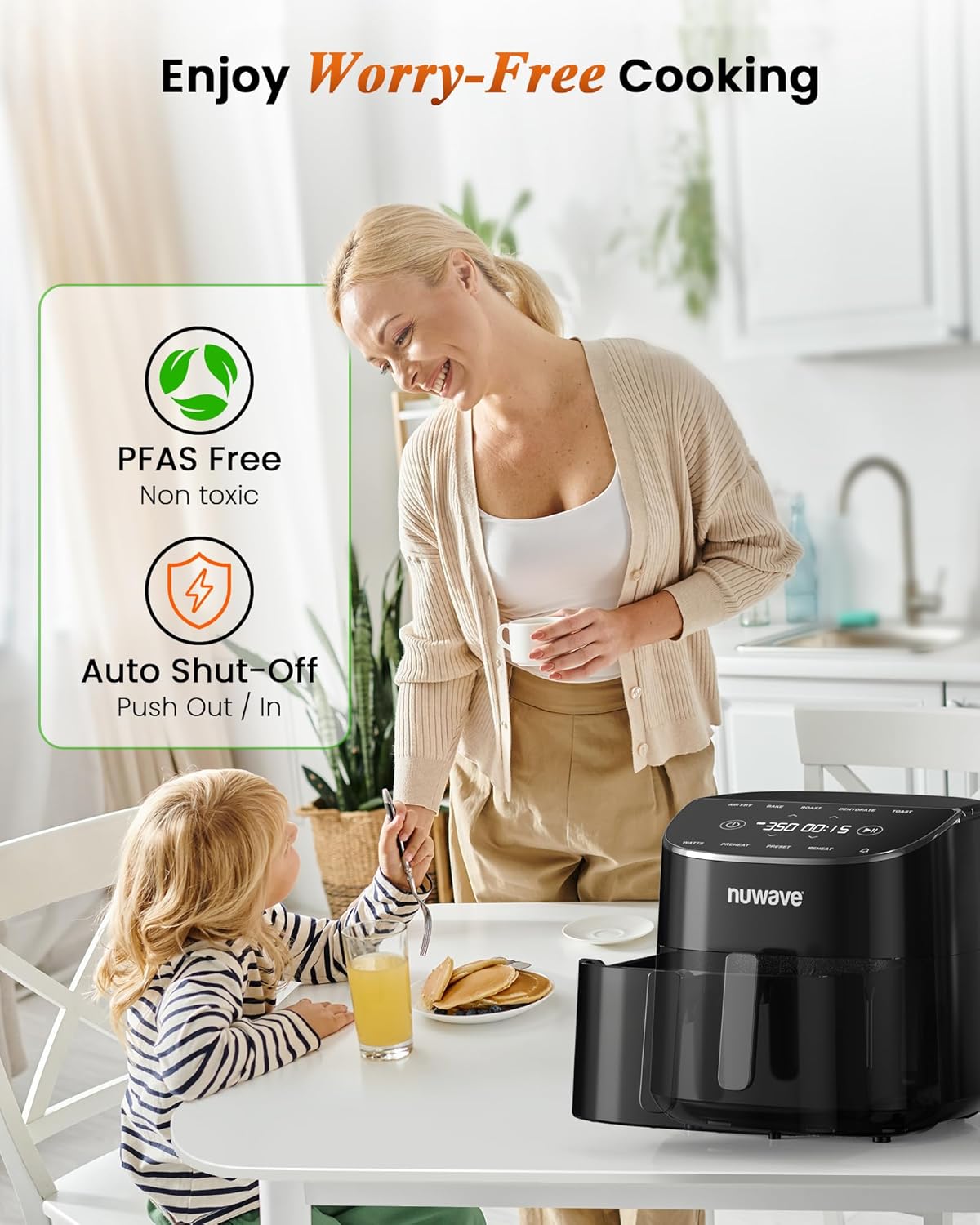 Nuwave Brio Plus Air Fryer 8 Qt, New & Improved, PFAS-FREE, 7 Digital One-Touch Cook Functions that