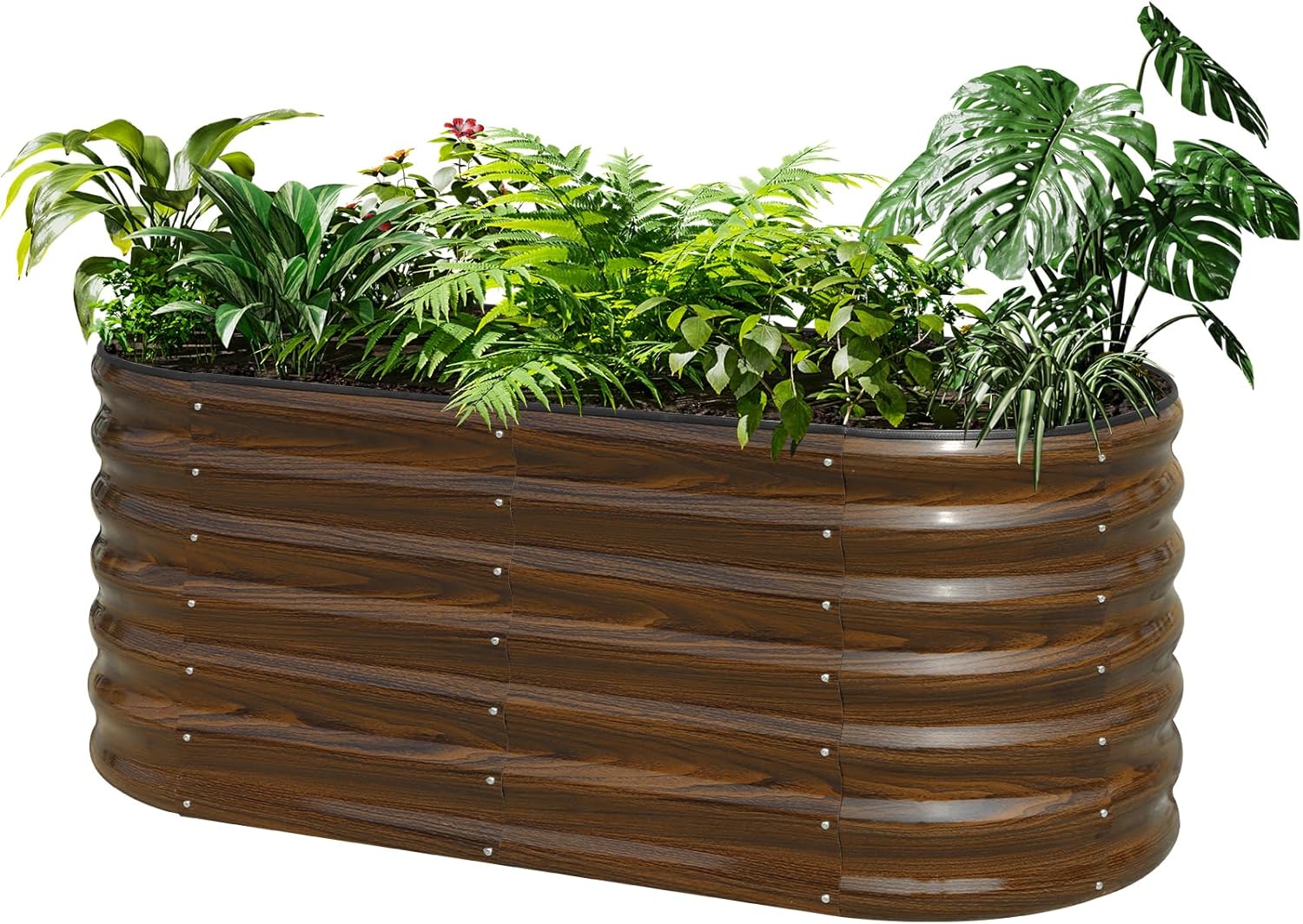 SnugNiture Galvanized Steel Raised Garden Bed, 4x2x2 ft, Outdoor Oval Deep Root Planter Box for
