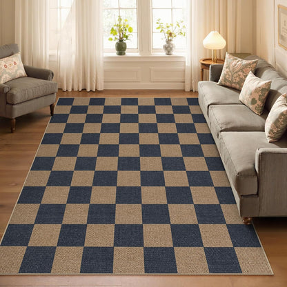 Lahome Checkered Easy Jute Living Room Rugs, 5x7 Dining Room Office Rug Farmhouse Outdoor Patio