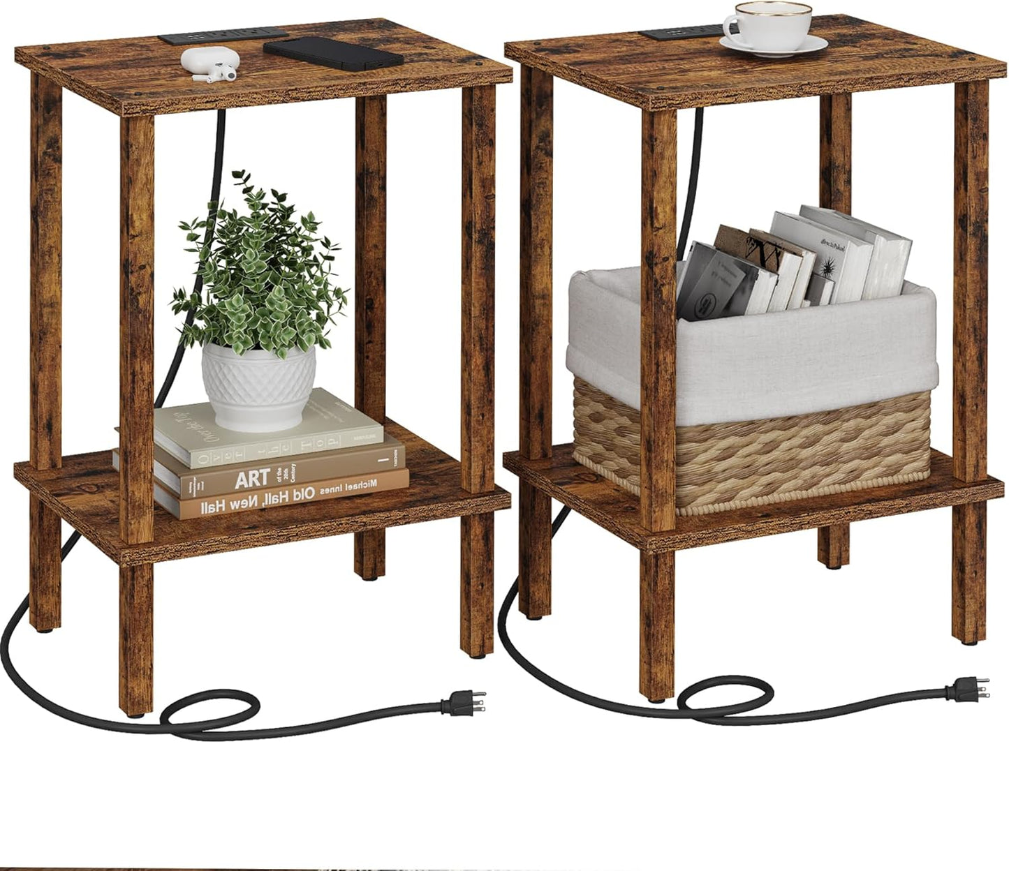 TUTOTAK End Table with Charging Station, Set of 2, Small Side Table with Outlets, Nightstand