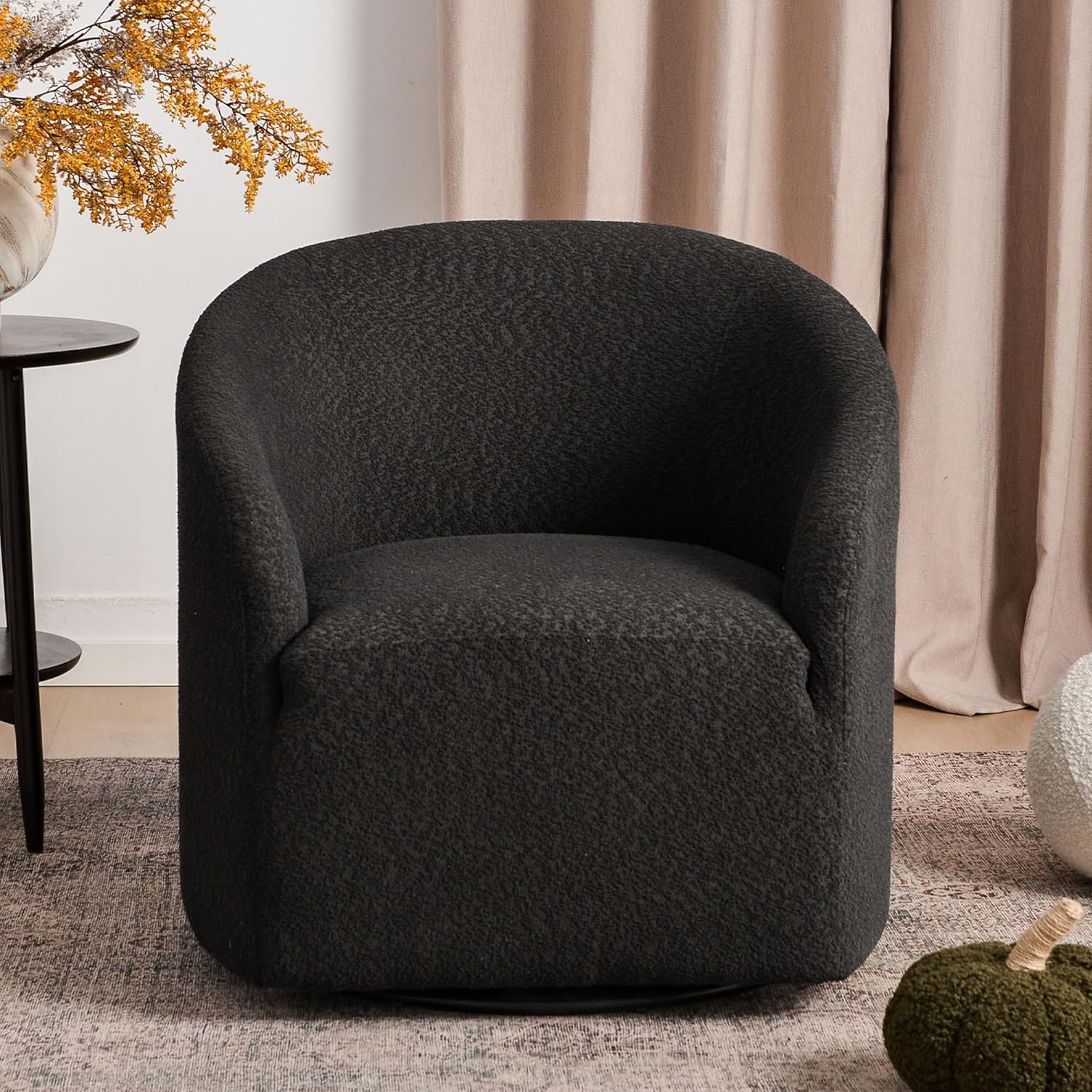 KINWELL 32" Wide Modern Boucle Swivel Barrel Chair, No Assembly Round Upholstered Swivel Accent