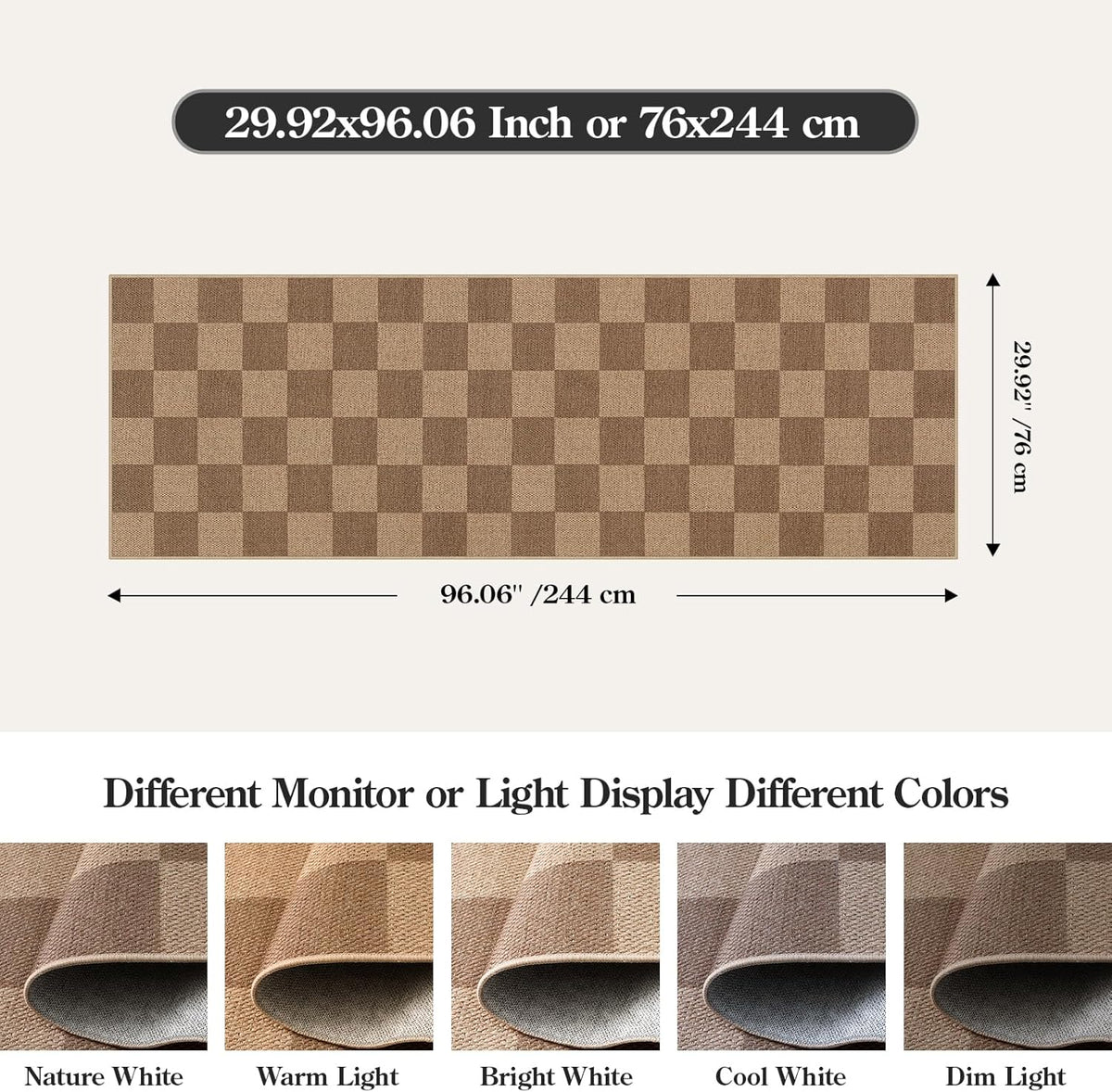 Lahome Checkered Easy Jute Kitchen Runner, 2x8 Washable Indoor Outdoor Runner Rug, Checkerboard Non