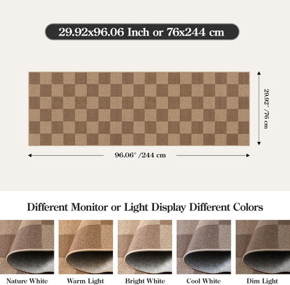 Lahome Checkered Easy Jute Kitchen Runner, 2x8 Washable Indoor Outdoor Runner Rug, Checkerboard Non