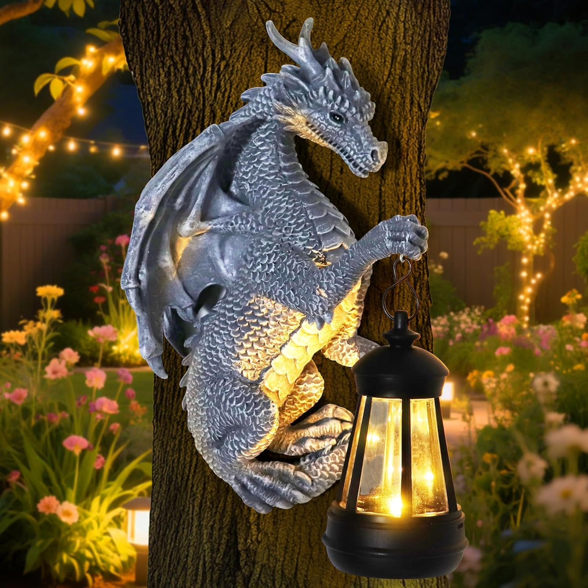 Garden Statues Tree Hugger Dragon - Halloween Dragon Statue Solar Lights Outdoor Patio Wall
