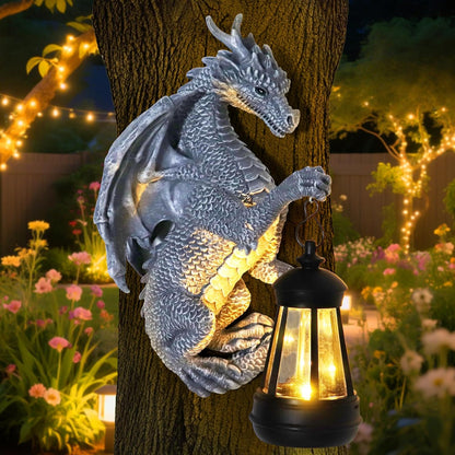 Garden Statues Tree Hugger Dragon - Halloween Dragon Statue Solar Lights Outdoor Patio Wall