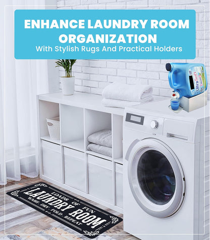 TidyFriend Laundry Detergent Holder with Laundry Room Rug Runner, Detergent Stand for Spill