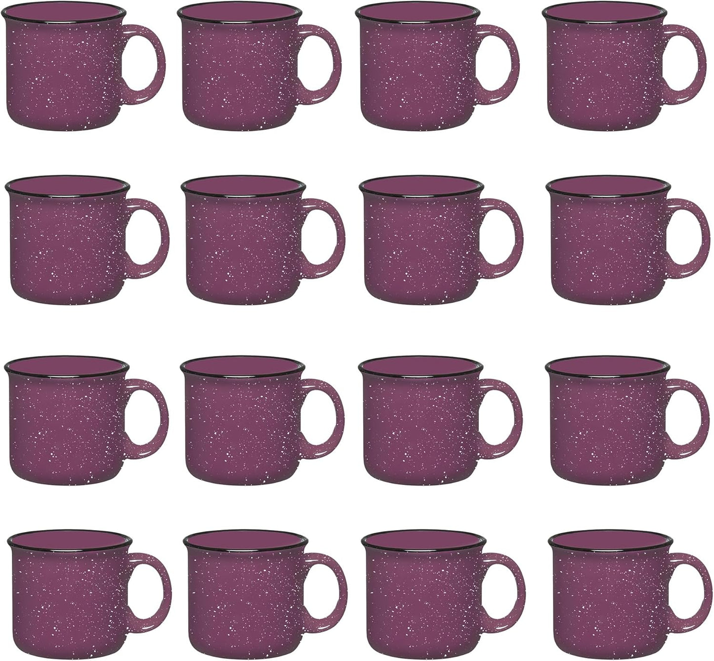Set of 16 Ceramic Campfire Mugs – 15 Oz, Purple – Coffee & Tea Cups for Home, Work, Travel, Camping