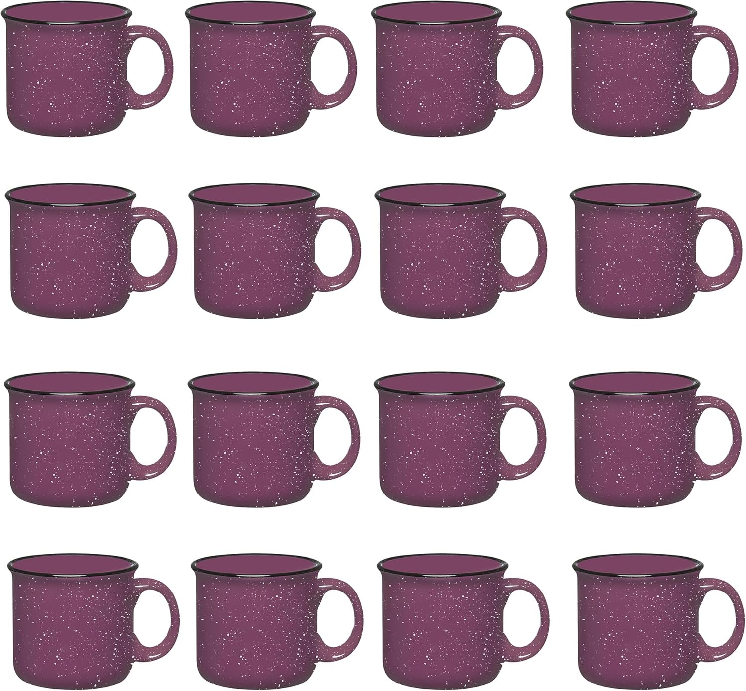 Set of 16 Ceramic Campfire Mugs – 15 Oz, Purple – Coffee & Tea Cups for Home, Work, Travel, Camping
