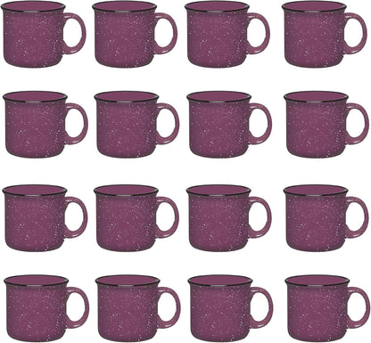 Set of 16 Ceramic Campfire Mugs – 15 Oz, Purple – Coffee & Tea Cups for Home, Work, Travel, Camping