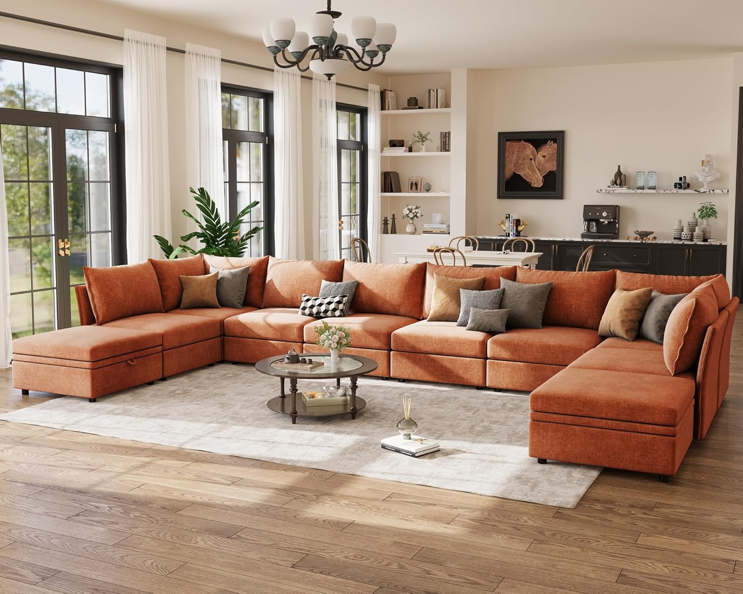 198.6" Oversized Modular Sectional Sofa, U Shaped Convertible Couch with Movable Ottoman, Large 10