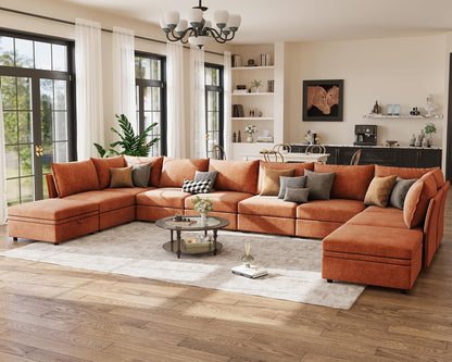 198.6" Oversized Modular Sectional Sofa, U Shaped Convertible Couch with Movable Ottoman, Large 10
