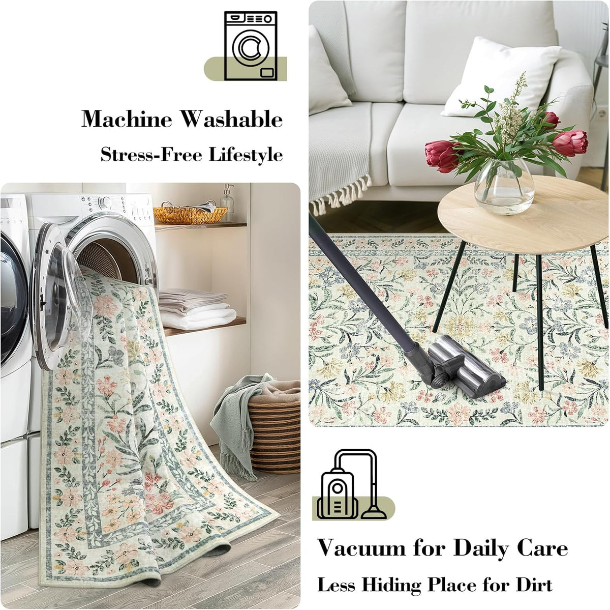Wonnitar Large Rugs for Living Room, Soft Washable Floral 9x12 Area Rug for Bedroom, Boho
