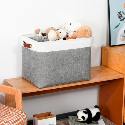 DULLEMELO Large Storage Baskets, Fabric Storage Basket with Leather Handles for Shelves Closet