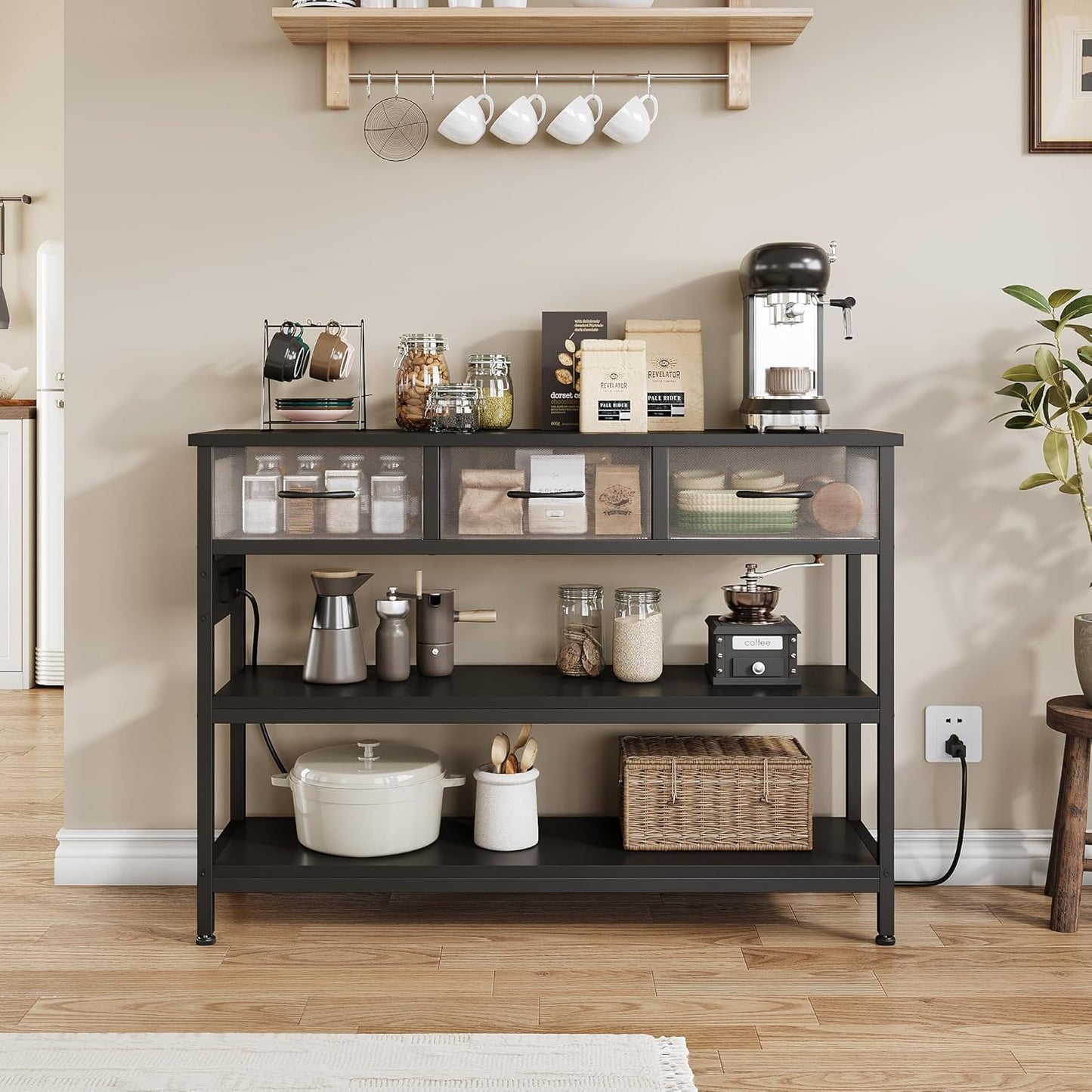 Lulive 2 Pack Entryway Table with Power Outlets, Console Table with 3 Fabric Drawers, Sofa Table