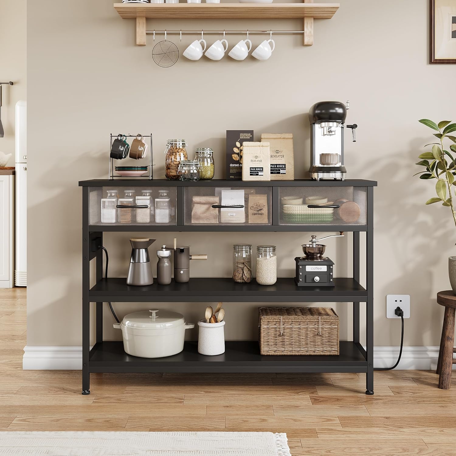 Lulive 2 Pack Entryway Table with Power Outlets, Console Table with 3 Fabric Drawers, Sofa Table