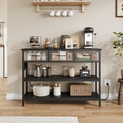 Lulive 2 Pack Entryway Table with Power Outlets, Console Table with 3 Fabric Drawers, Sofa Table