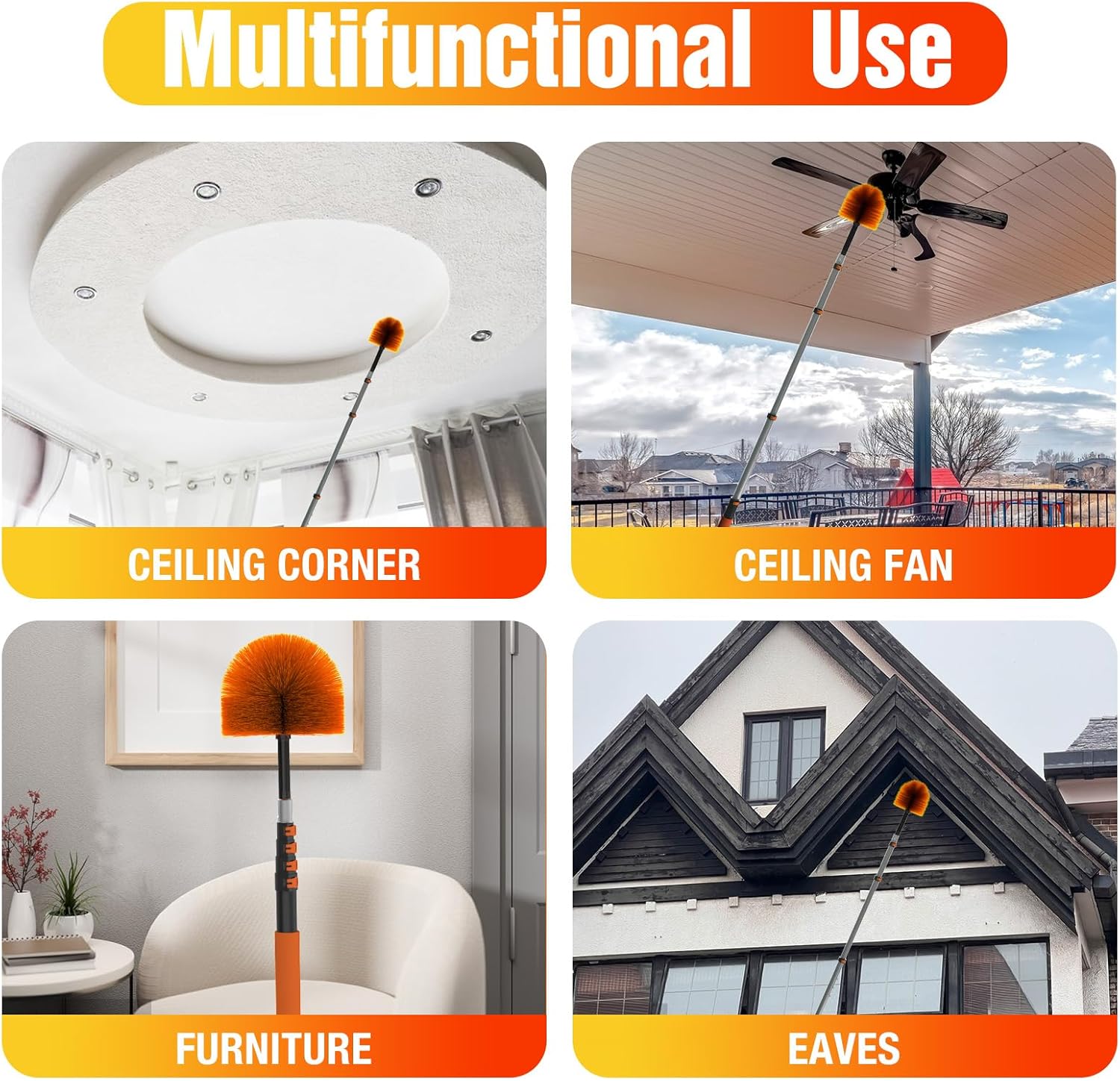 20FT (26FT Reach) Cobweb Duster with Extension Pole, Spider Web Brush for Cleaning Extendable