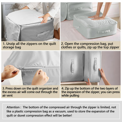 2 Pack Space Saving Comforter Storage Bag with Handle, 3-Layer Compression Blanket Storage Bags
