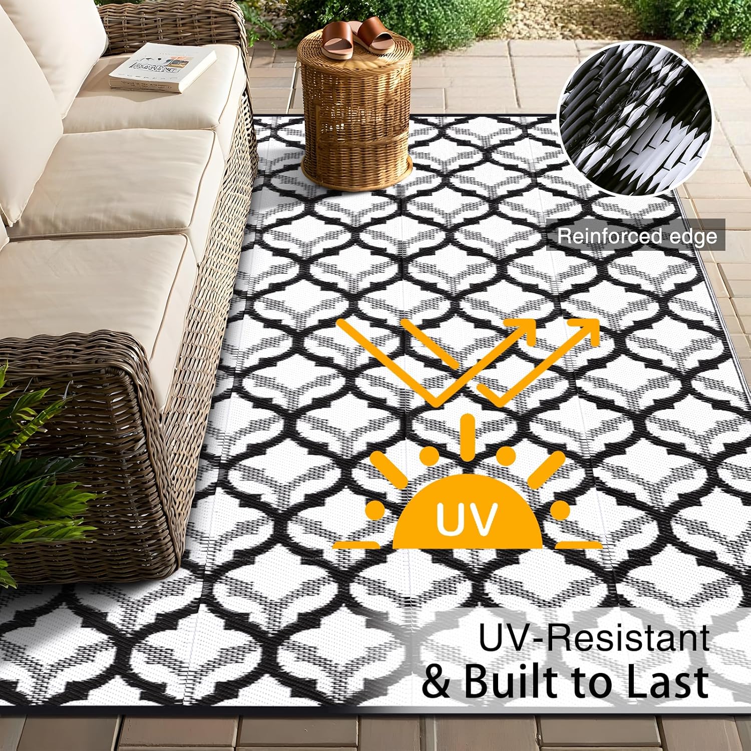 OLANLY Reversible Outdoor Rug 6x9 ft Clearance, Waterproof Outdoor Plastic Straw Rug with