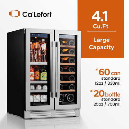 Ca'Lefort 24 Inch Wine and Beverage Refrigerator, 60 Can and 20 Bottle Wine Fridge 36-72°F, 3 LED