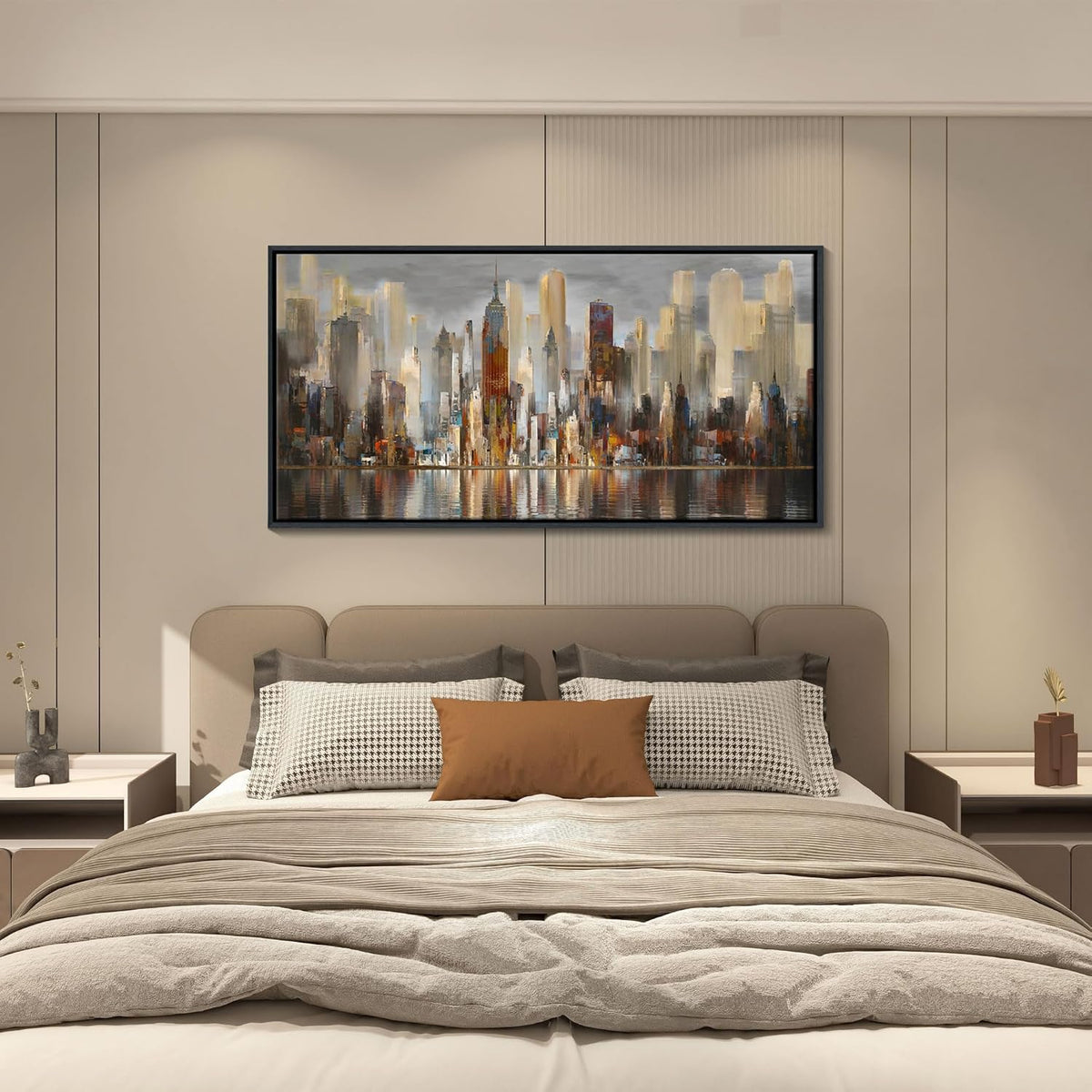 Abstract Brown New York City canvas Wall Art Framed Large Wall Art for Living Room Modern Paintings