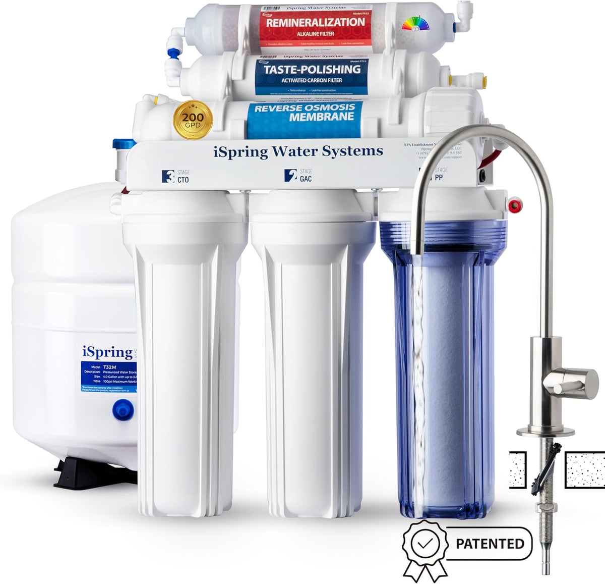 iSpring RCC2AK, Upgraded 200 GPD, pH+ 6-Stage Under Sink Reverse Osmosis System with Alkaline