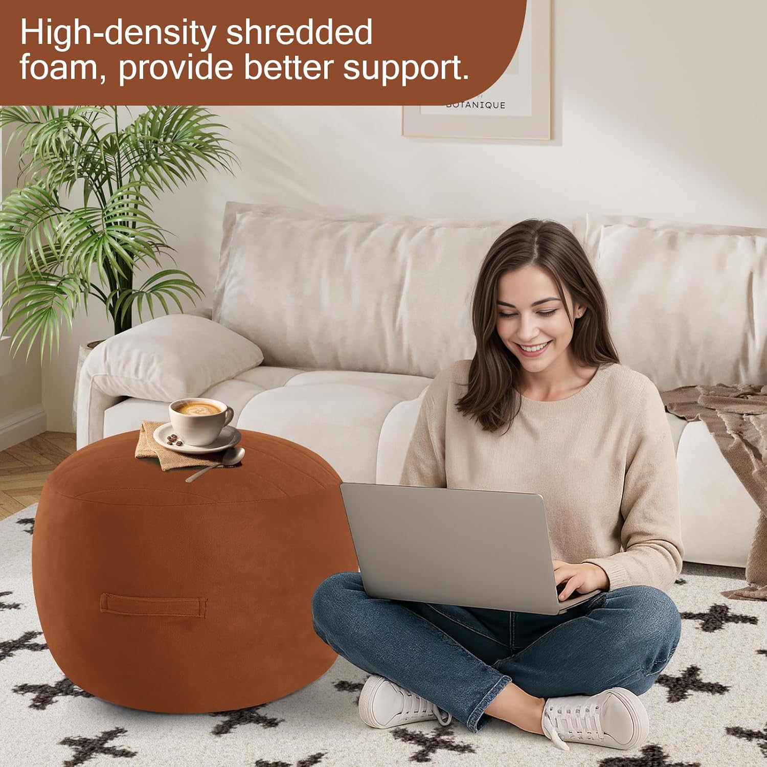 MeMoreCool Round Stuffed Pouf Ottoman Foot Rest, Floor Pouf Foot Stool with Soft Foam Chunk
