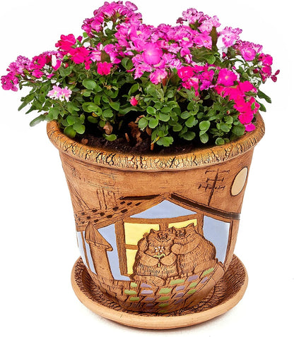 Ceramic Pot with Drainage Hole and Saucer, Plant Pots, Modern Decorative Planters for House Plants