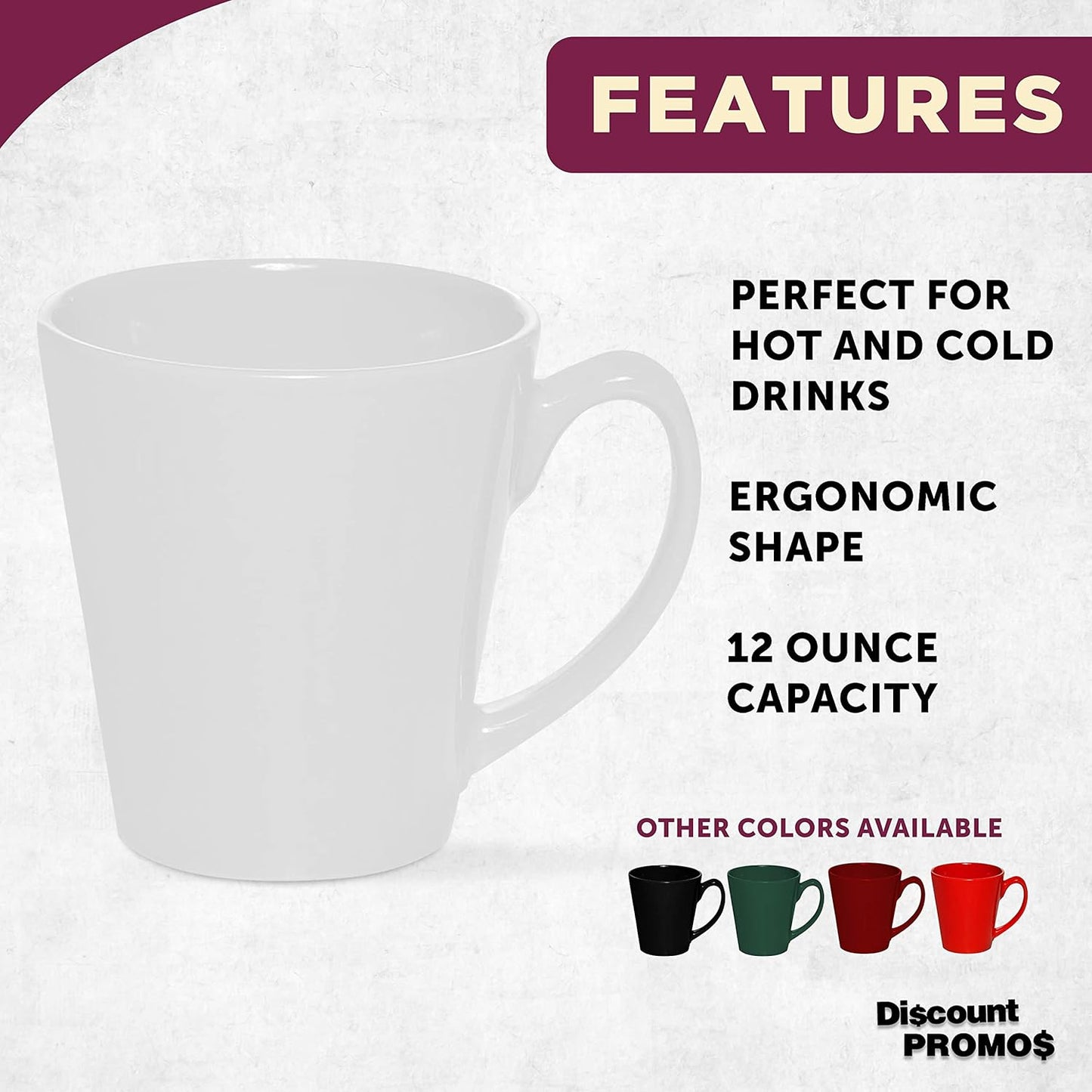 DISCOUNT PROMOS Glossy Ceramic Latte Coffee Mug 12 oz. Set of 10, Bulk Pack - Perfect for Tea