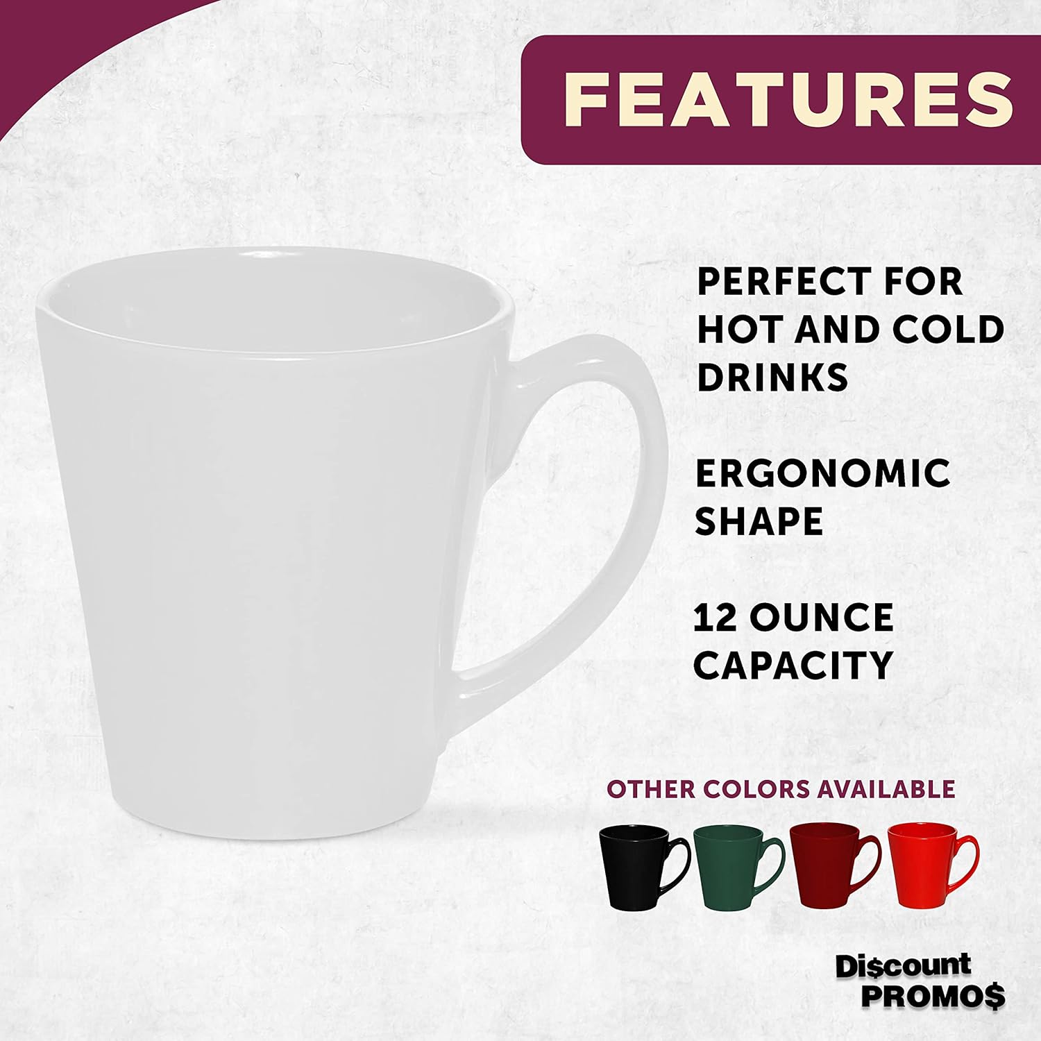 DISCOUNT PROMOS Glossy Ceramic Latte Coffee Mug 12 oz. Set of 10, Bulk Pack - Perfect for Tea