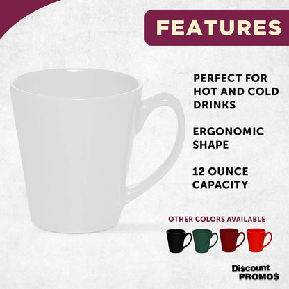 DISCOUNT PROMOS Glossy Ceramic Latte Coffee Mug 12 oz. Set of 10, Bulk Pack - Perfect for Tea