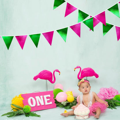 Pink and Green Party Decorations Metallic Hot Pink Light Green Fabric Triangle Pennant Banner Flag