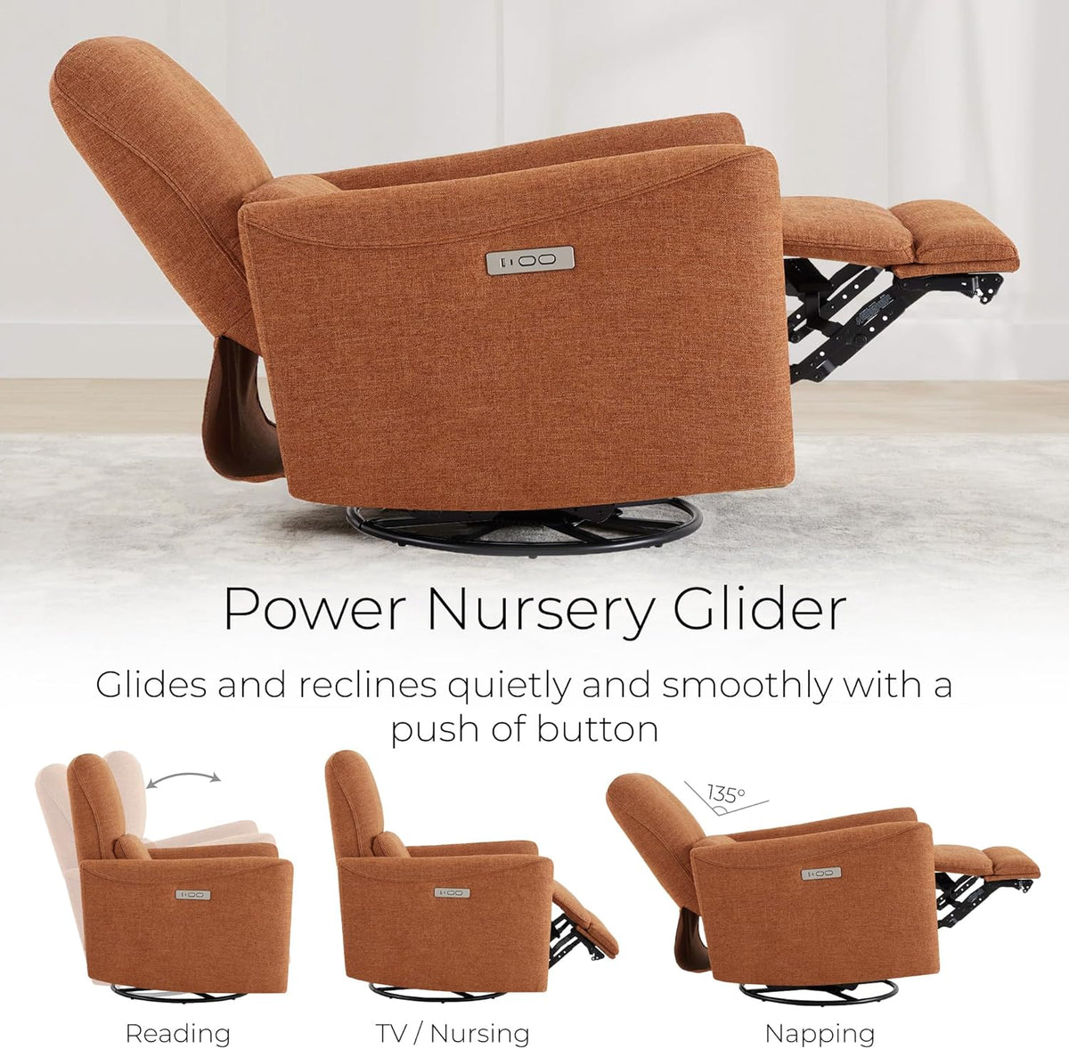 CHITA Power Recliner Chair Swivel Glider, FSC Certified Fabric Living Room Nursery Reclining Sofa