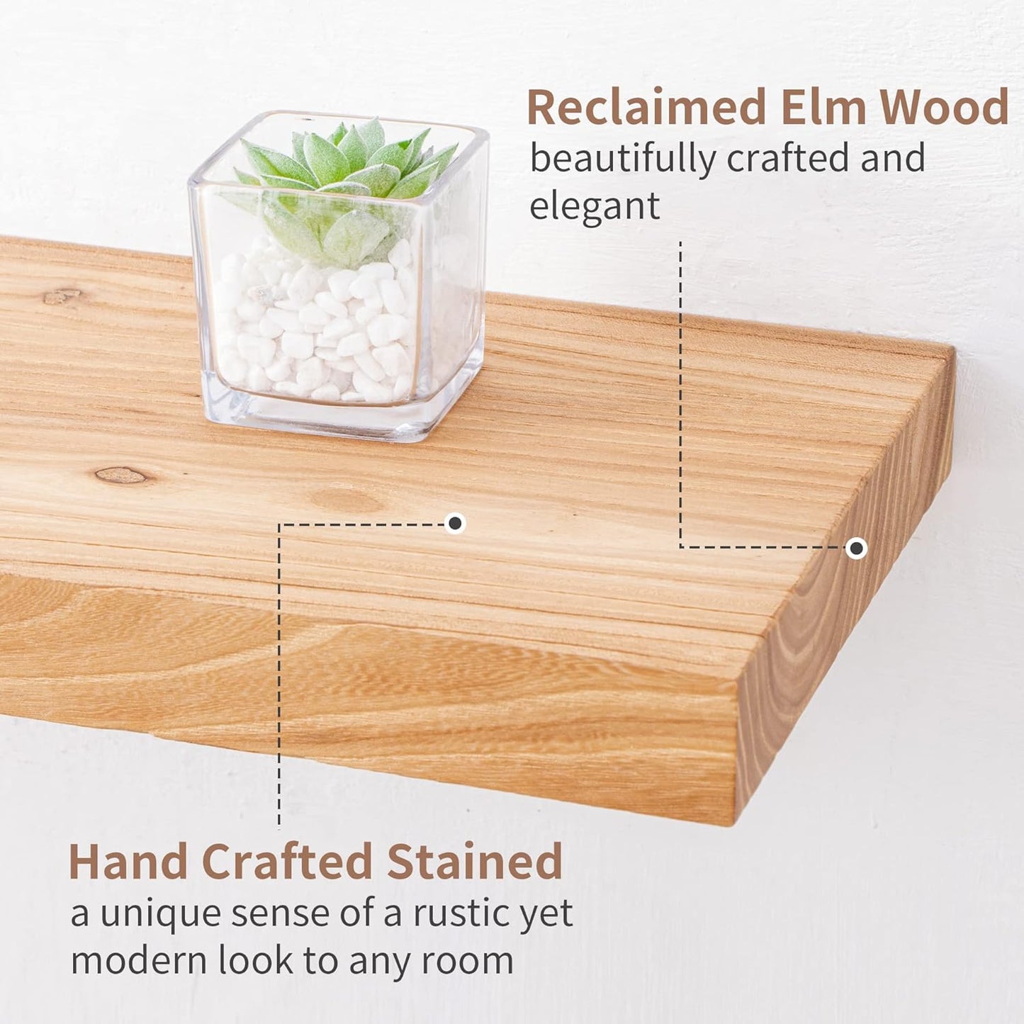 Axeman Floating Shelves for Wall, 24''W x 8'' D Rustic Solid Elm Wood Shelves for Storage, Wall