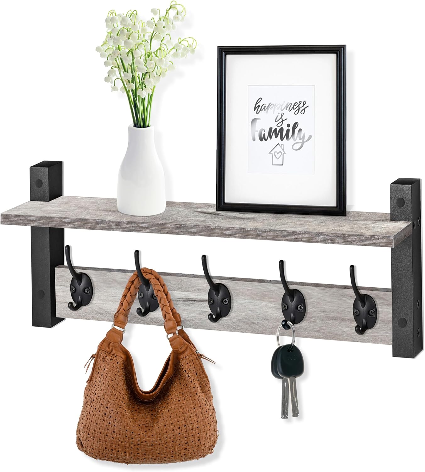 Sorbus Coat Hooks Wall Mount with Shelf – 24 Inch Coat Rack Wall Mount with 5 Heavy Duty Hooks