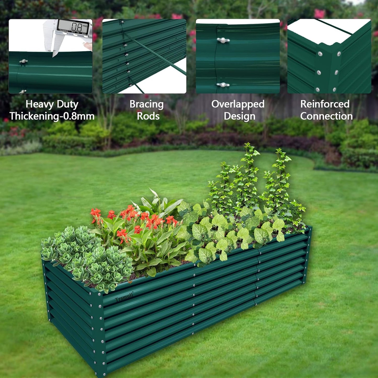 1 Pack 8x3x2FT Galvanized Raised Garden Bed Kit Retangular Metal Ground Planter Box Outdoor