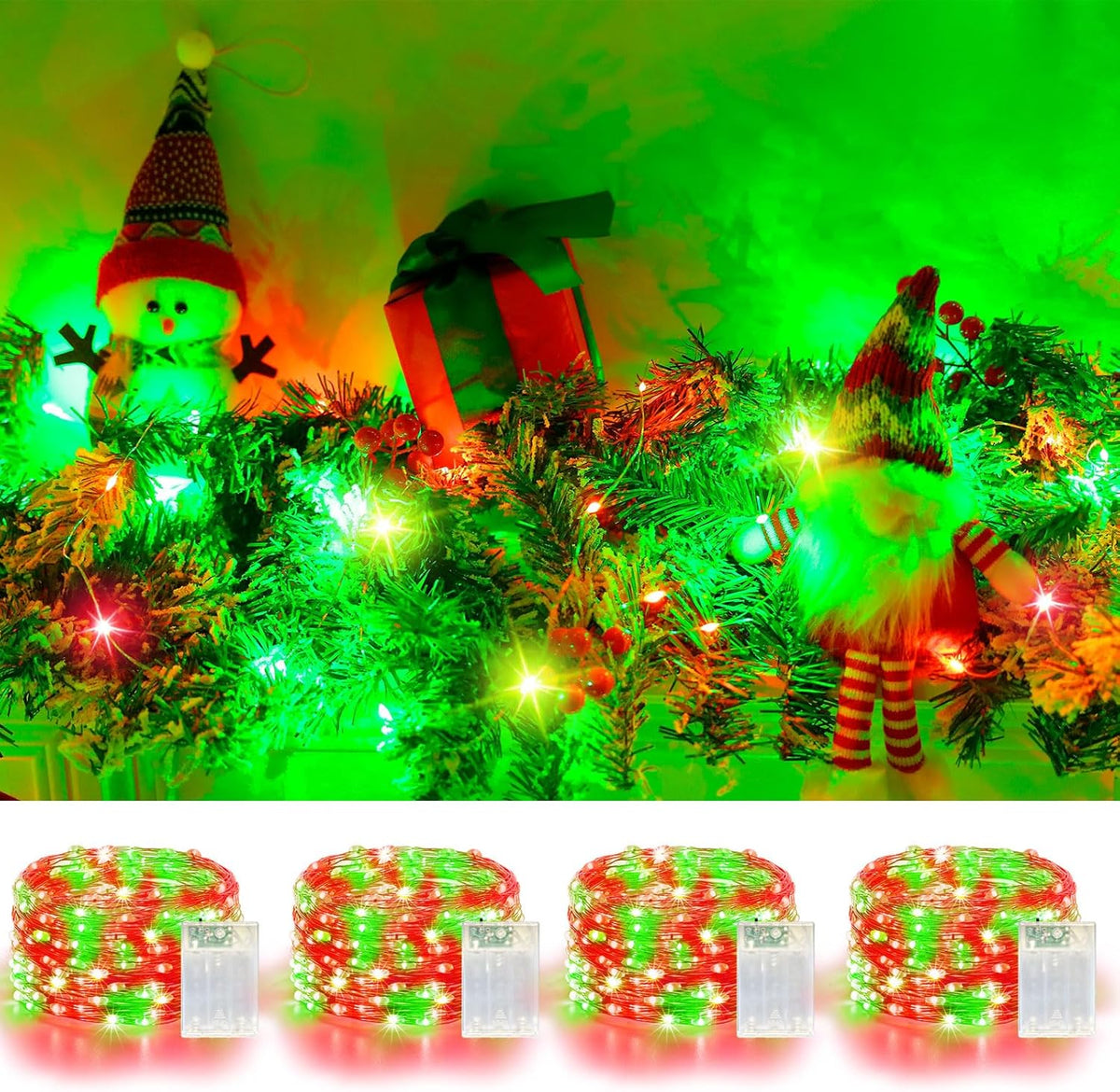 4 Pack 60LED Christmas Fairy Lights Battery Operated - 20FT Twinkle Lights with 2 Lighting Modes