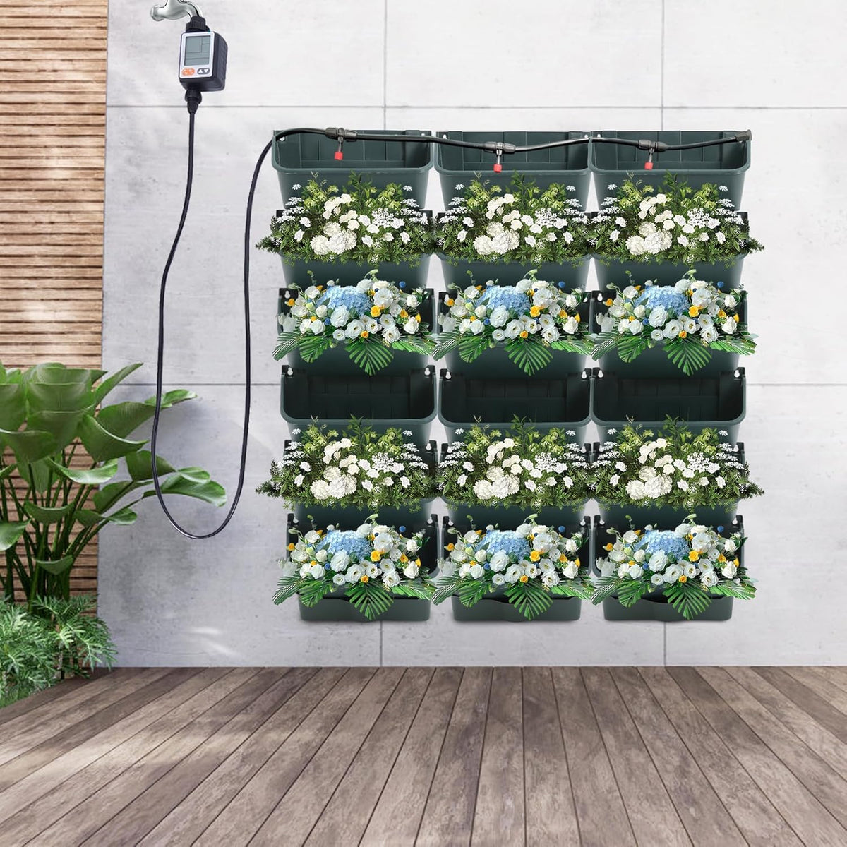 Self-Watering Wall-Mounted Planter, Vertical Garden Planter Set with 18 Pots, Stackable Plant Grow