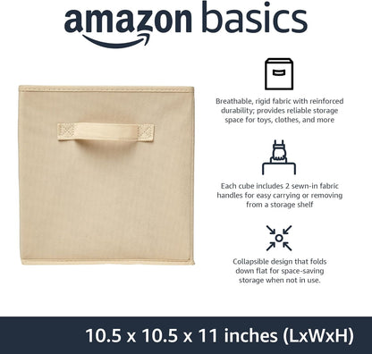 Amazon Basics Collapsible Fabric Storage Cubes Organizer with Handles, Sturdy, Beige
