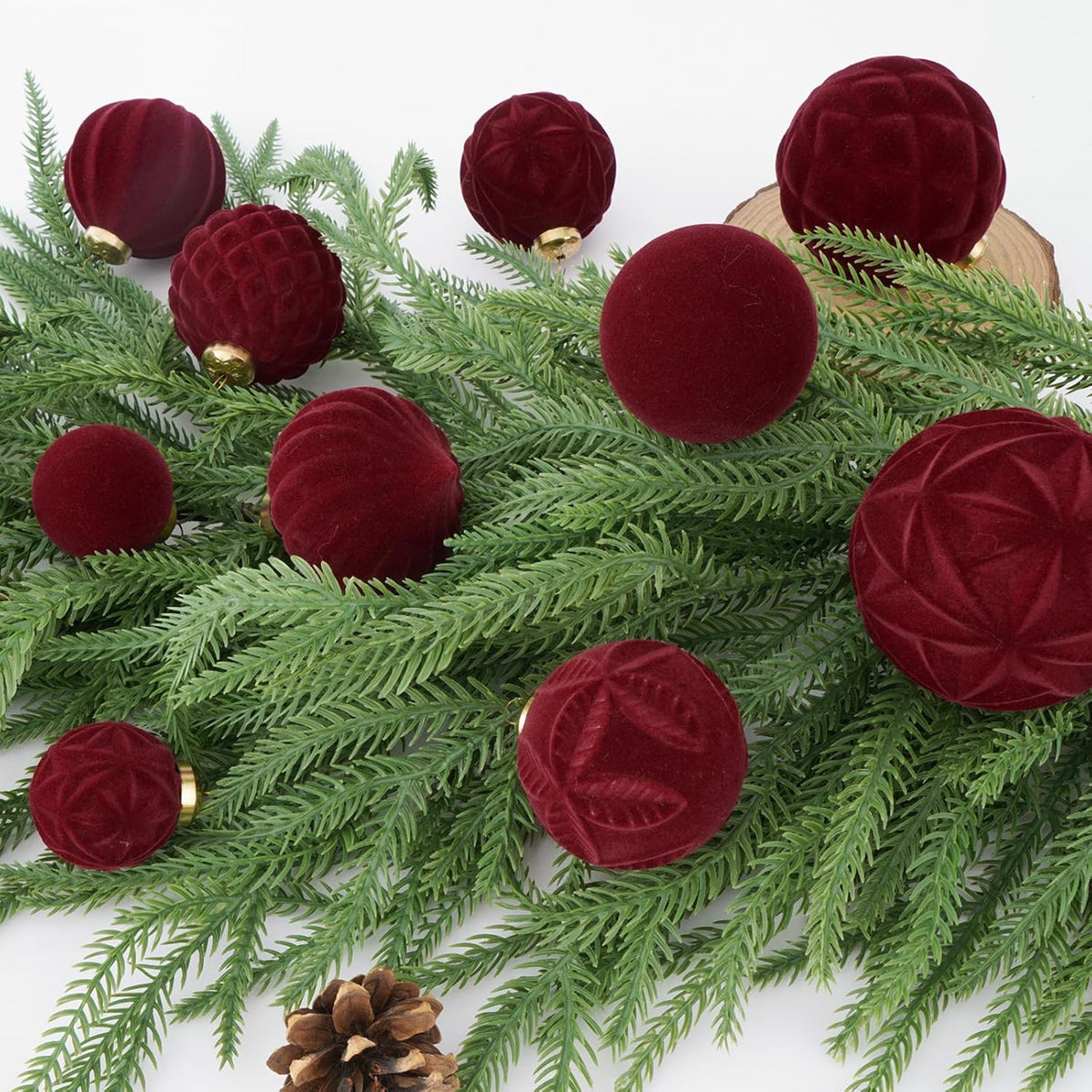 46PCS Velvet Christmas Ball Ornaments Set, Flocked Shatterproof Xmas Tree Decor, Assorted Hanging