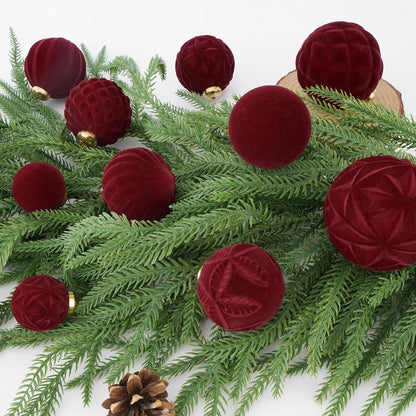 46PCS Velvet Christmas Ball Ornaments Set, Flocked Shatterproof Xmas Tree Decor, Assorted Hanging
