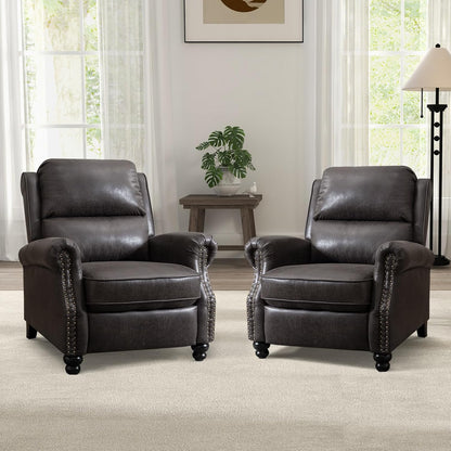 CANMOV Pushback Recliner Chair Set of 2, Faux Leather Armchair Push Back Recliner with Rivet