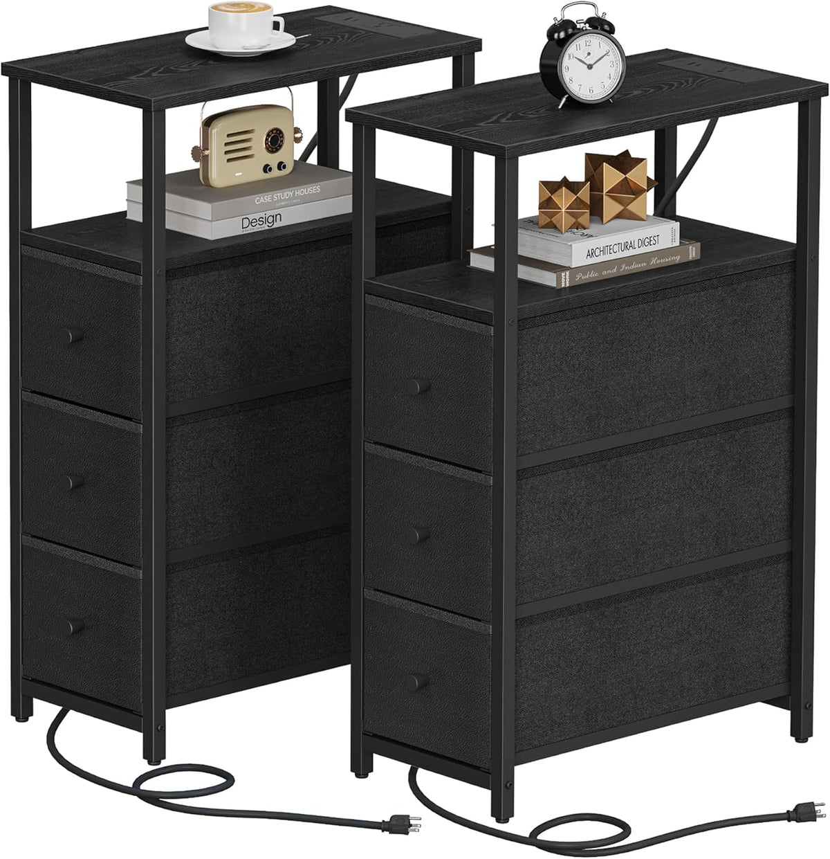TUTOTAK Narrow Night Stand with Charging Station, Slim End Table with Plugins, Tall Side Table with