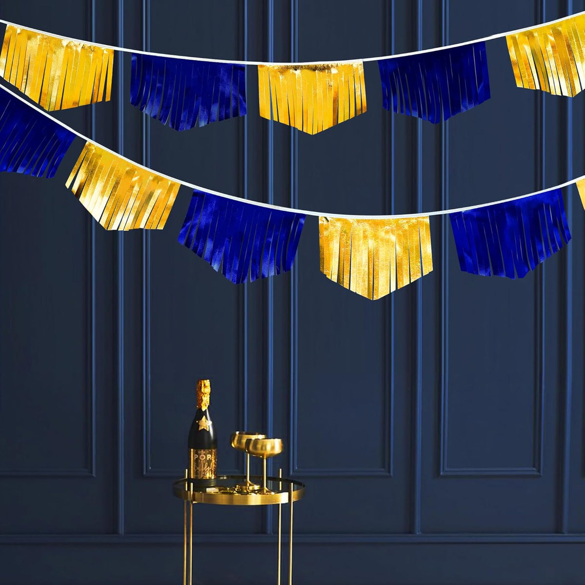 Royal Blue Gold Tassel Banner Metallic Fabric Pennant Bunting Flag for Graduation Retirement