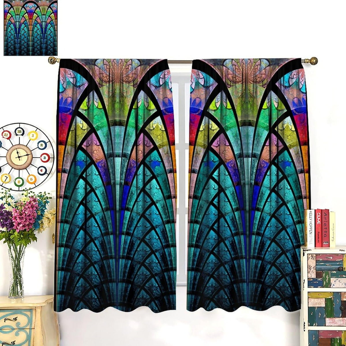 Stained Glass Curtains,Retro Design Style Colorful Abstract Art Home Decor Drapes for Bedroom