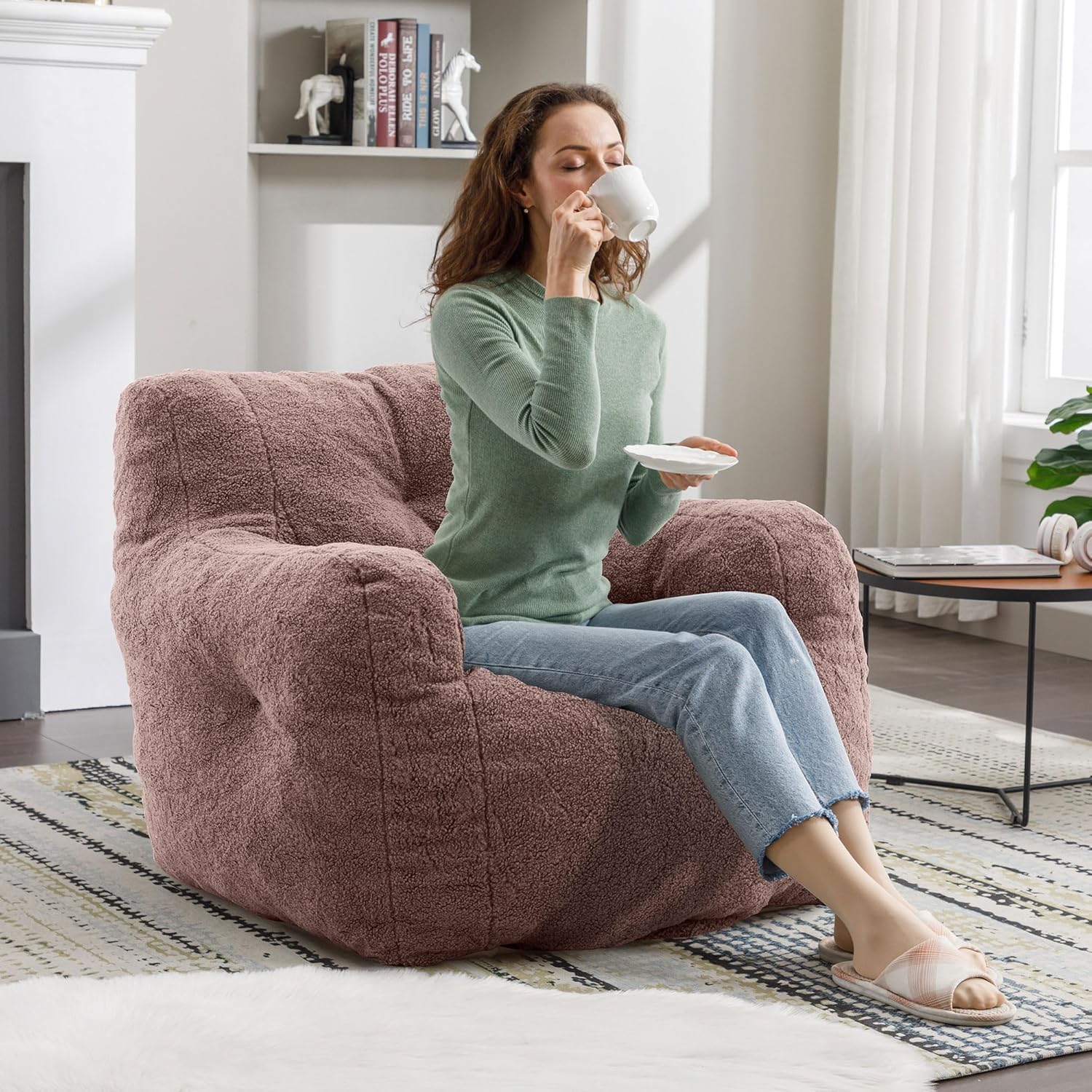 Recaceik Bean Bag Chairs, Tufted Soft Stuffed Bean Bag Chair with Filler, Fluffy Lazy Sofa Chair
