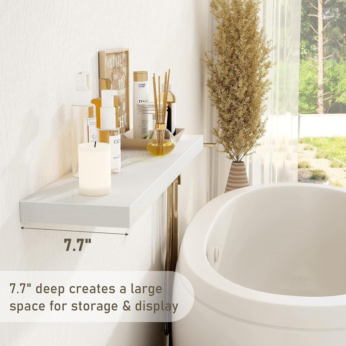 Fun Memories White Floating Shelves 36 Inch Long, Rustic Farmhouse Bathroom Shelves Over Toliet, 36
