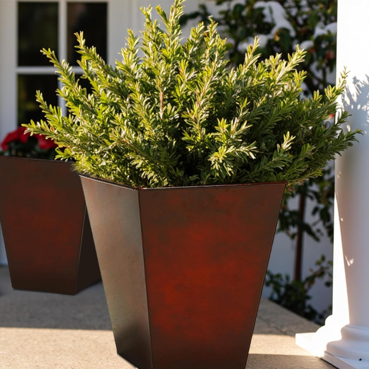 Worth Garden Large Metal Glazed Floor Planter Set of 2-14" Dia x 18" H - Luxurious Glossy Finish